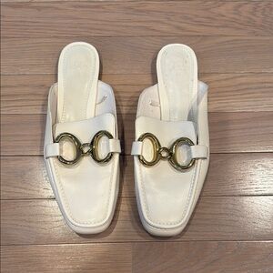 Zara White Loafers with Gold Accent